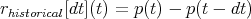 rhistorical[dt](t) = p(t) - p(t - dt)
      